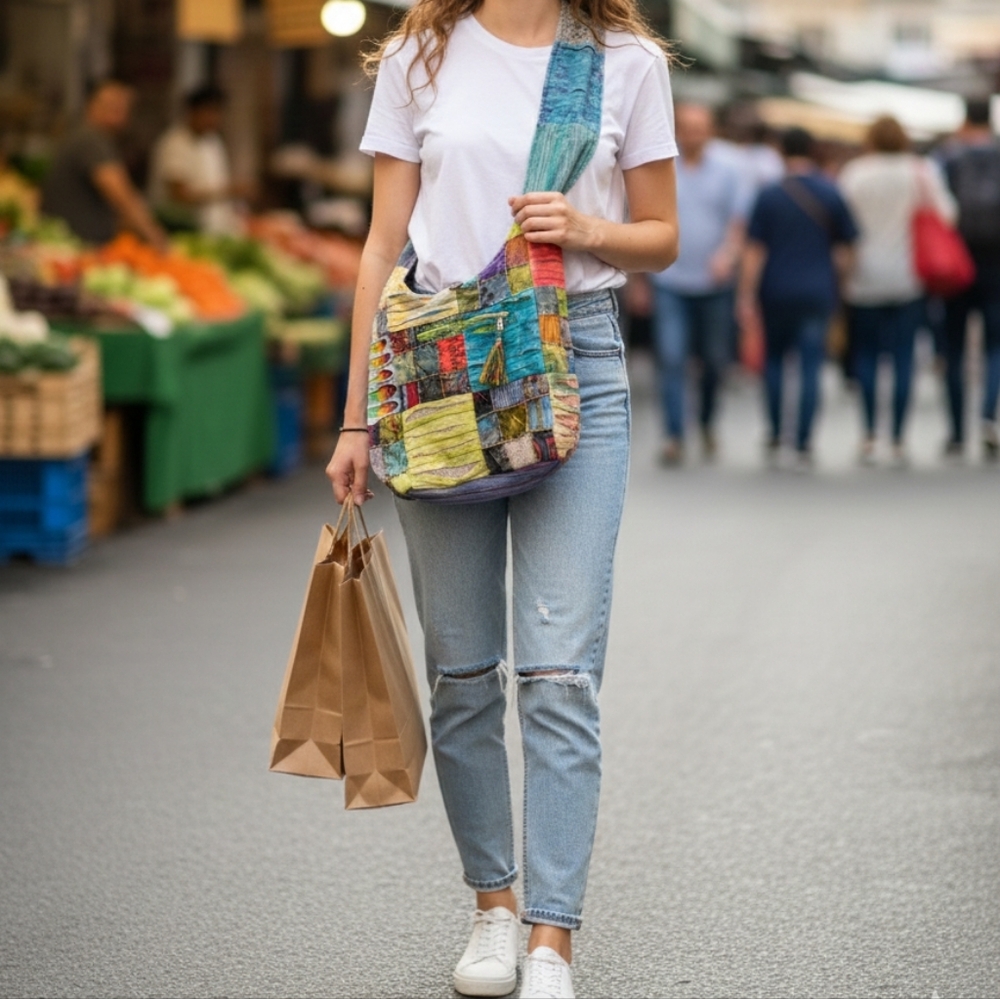 India Boutique Patchwork Multicolor Hobo Bag - image 1